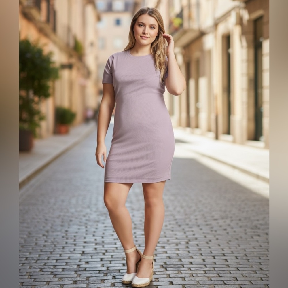 NEW•2X•Lilac Ribbed Soft Knit Dress - Picture 2 of 15